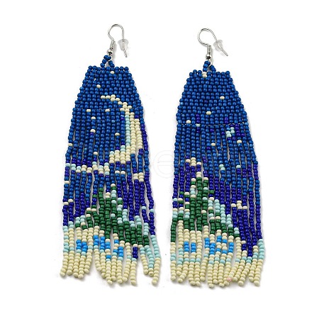 Boho Seed Bead Christmas Tree Tassel Earrings EJEW-Q380-03B-1