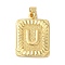 Rack Plating Brass Pendants, Long-Lasting Plated, Lead Free & Cadmium Free, Square with Letter Charms, Letter U, 24x17x2.5mm, Hole: 4x3.5mm