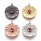 Brass Micro Pave Cubic Zirconia Pendants, Flat Round, Deep Pink, Mixed Color, 16.5x14x3mm, Hole: 1.3mm