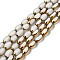 Electroplate Glass Beads Strands, Opaque Solid Color, Half Golden Plated, Faceted, Oval, White, 7x4.5x3.5mm, Hole: 0.8mm, about 49~51pcs/strand, 12.99''~13.90''(33~35.3cm)