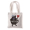 Cute Cat Printed Canvas Women's Tote Bags, with Handle, Rectangle Shoulder Bags for Shopping, Black, Heart, 37x33cm