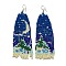 Boho Seed Bead Christmas Tree Tassel Earrings, Iron Dangle Earring for Women, Marine Blue, 115x35mm