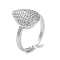 Rack Plating Brass Micro Pave Cubic Zirconia Cuff Rings, Teardrop Open Ring for Women, Cadmium Free & Lead Free, Long-Lasting Plated, Platinum, Inner Diameter: 17.2mm