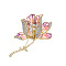 Light Gold Plated Alloy Enamel Flower Brooch, for Clothes, Pink, 53x44mm