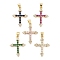 Rack Plating Brass Micro Pave Cubic Zirconia Pendants, Long-Lasting Plated, Lead Free & Cadmium Free, Real 18K Gold Plated, Cross, Mixed Color, 26x19x2.5mm, Hole: 5x3.5mm