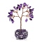 Natural Amethyst Chips Tree of Life Decorations, Glass Base with Copper Wire Feng Shui Energy Stone Gift for Home Office Desktop, 58~66x39.5x100mm