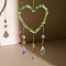 Heart Natural Green Aventurine Chips Hanging Ornaments, Glass Leaf Hanging Suncatcher for Home Garden Ornaments, 437mm