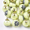 Glass Pendants, with Resin & Brass Findings, Bubble Tea, Round, Light Gold, Green Yellow, 20x16mm, Hole: 1.8mm