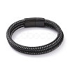 Black Microfiber Braided Cord Double-strand Bracelet with 304 Stainless Steel Magnetic Clasps BJEW-P275-18-2