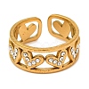 304 Stainless Steel Open Cuff Ring with Rhinestone for Women RJEW-Q822-37G-02-2