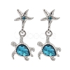 Starfish with Turtle Alloy Rhinestone Dangle Stud Earrings EJEW-A112-02P-2