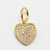 CZ Brass Micro Pave Cubic Zirconia Flat Heart Charms ZIRC-L018-08G-1