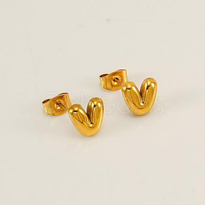 Chunk Letter 304 Stainless Steel Stud Earrings for Women EJEW-G386-01V-G-1