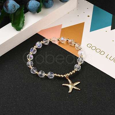 Brass Starfish Charm Bracelets BJEW-JB05571-03-1