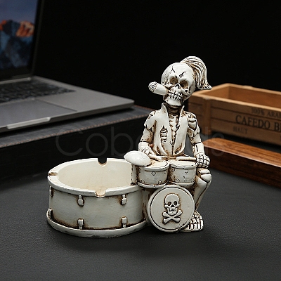 Halloween Resin Punk Skeleton Rock Drummer Ashtray Figurines PW-WG43279-01-1