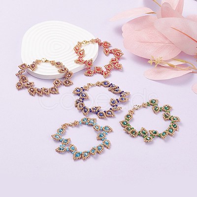 5Pcs 5 Color Leaf Glass Seed Beaded Bracelets Set BJEW-JB07915-1