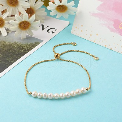 Natural Pearl Beads Slider Bracelets BJEW-JB06572-1