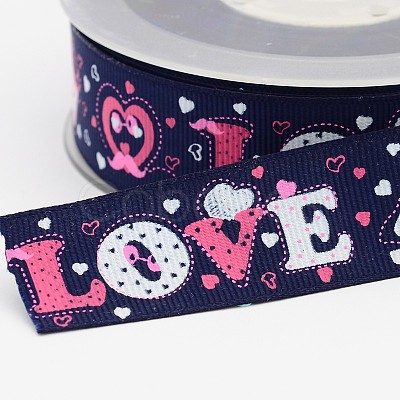 Valentine's Day Word Love Printed Polyester Grosgrain Ribbons for Gift Packaging SRIB-F001-02F-1