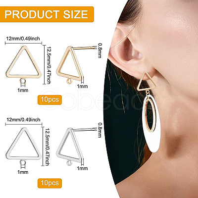 BENECREAT 20Pcs 2 Colors Brass Stud Earring Findings KK-BC0008-33-1