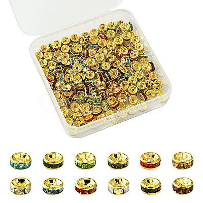 240Pcs 12 Colors Brass Grade A Rhinestone Spacer Beads KK-YW0002-34G-1