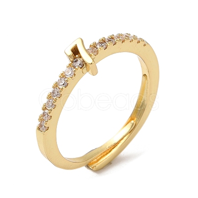 Rack Plating Brass Clear Cubic Zirconia Number 7 Adjustable Rings for Women RJEW-S407-09G-07-1