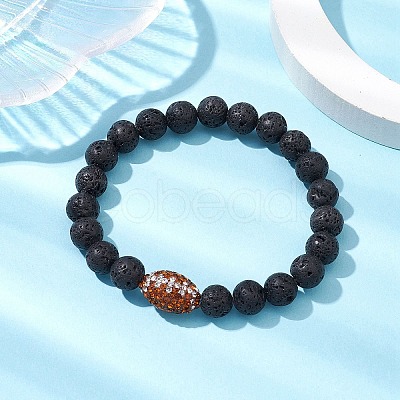 8.5mm Round Synthetic Lava Rock Stretch Bracelets BJEW-JB10378-1