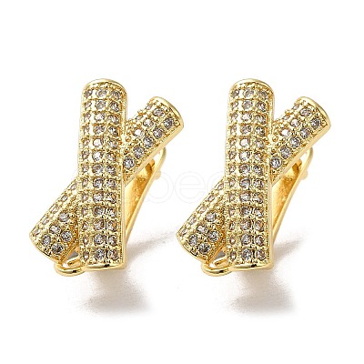 Criss Cross Shape Rack Plating Brass Micro Pave Cubic Zirconia Hoop Earrings Finding KK-E084-41G-1