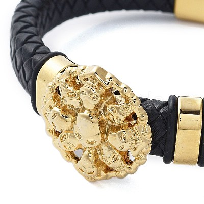 Men's Braided Black PU Leather Cord Bracelets BJEW-K243-45G-1