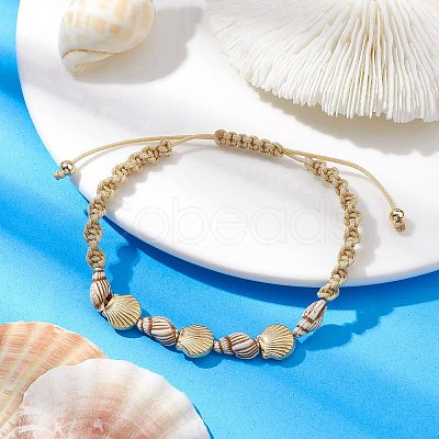 Adjustable Acrylic Shell Shape Braided Bead Bracelet BJEW-JB10145-1