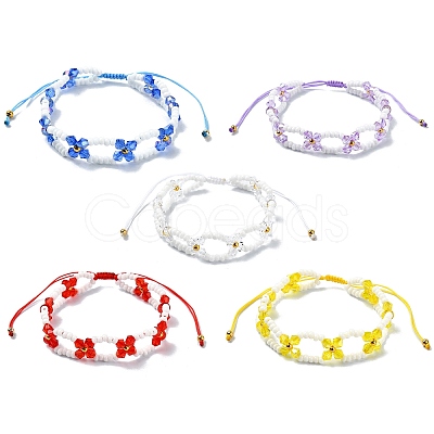 Woven Glass Flower Adjustable Braided Bead Bracelets for Women BJEW-MZ00100-1