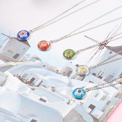 Handmade Millefiori Glass Pendant Necklaces NJEW-JN03343-1