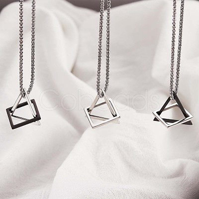 304 Stainless Steel Triangle & Rhombus Pendant Necklace with Box Chains JN1045B-1