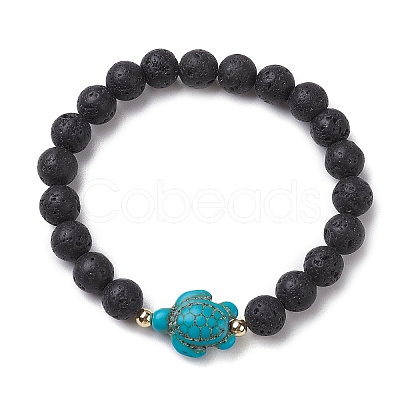 Round Natural Lava Rock Beaded Stretch Bracelets BJEW-JB10269-01-1