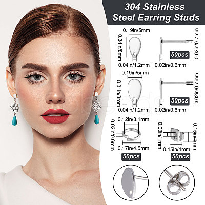 CREATCABIN 100Pcs 304 Stainless Steel Stud Earring Findings STAS-CN0001-16-1