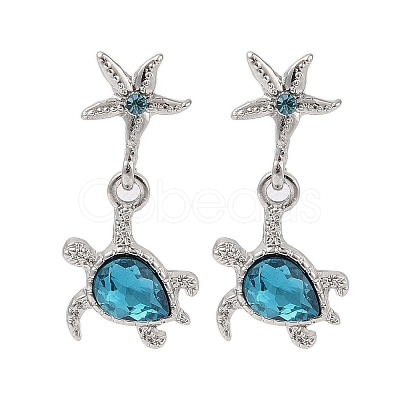 Starfish with Turtle Alloy Rhinestone Dangle Stud Earrings EJEW-A112-02P-1