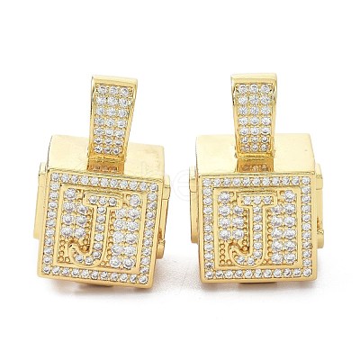 Alphabet Brass Micro Pave Clear Cubic Zirconia Pendants ZIRC-O045-01G-J-1