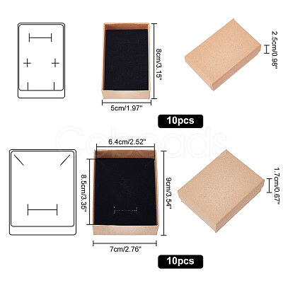 PandaHall Elite 20Pcs 2 Styles Kraft Cotton Filled Cardboard Paper Jewelry Set Boxes CBOX-PH0002-21-1