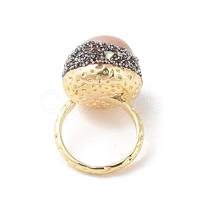 Round Natural Abalone Shell & Freshwater Pearls Finger Ring RJEW-C090-03G-1