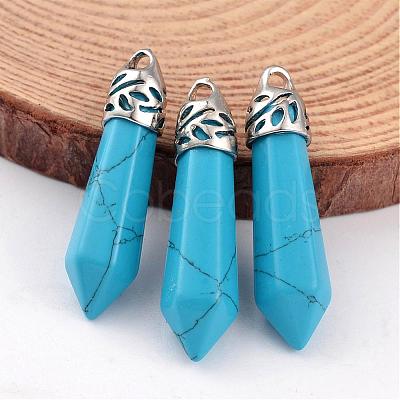 Dyed Bullet Synthetic Turquoise Pointed Pendants G-E332-C10-1