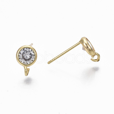 Brass Micro Clear Cubic Zirconia Stud Earring Findings KK-R132-063-NF-1