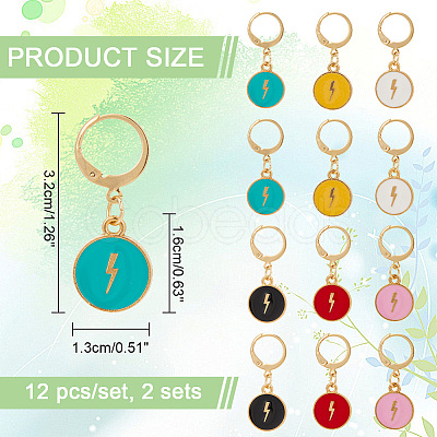 Alloy Enamel Flat Round with Lightning Bolt Pendant Locking Stitch Markers HJEW-AB00023-1