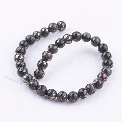 Natural Pyrite Beads Strands G-P303-01-6mm-8-1