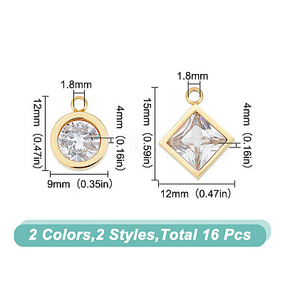 Unicraftale 16Pcs 4 Style 304 Stainless Steel Rhinestone Charms STAS-UN0055-94-1