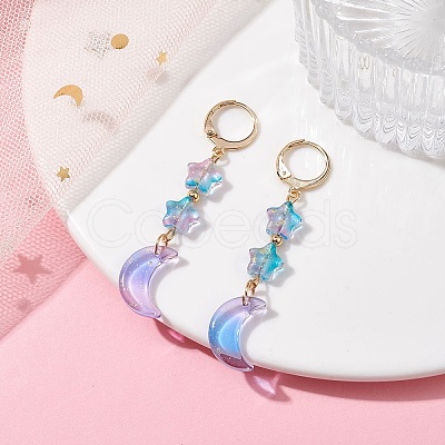 4 Pairs 4 Color Moon & Star Glass Dangle Leverback Earrings EJEW-JE05605-1