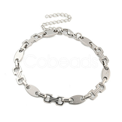 Non-Tarnish 304 Stainless Steel Dumbbell & Oval Link Chains Bracelets for Men & Women BJEW-D042-11P-1