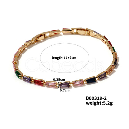 Adjustable Fashionable Luxurious Simple Japanese Style Trapezoidal Colorful Brass Rhinestone Bracelet NW2563-2-1