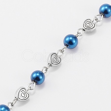 Handmade Round Glass Pearl Beads Chains for Necklaces Bracelets Making AJEW-JB00077-06-1
