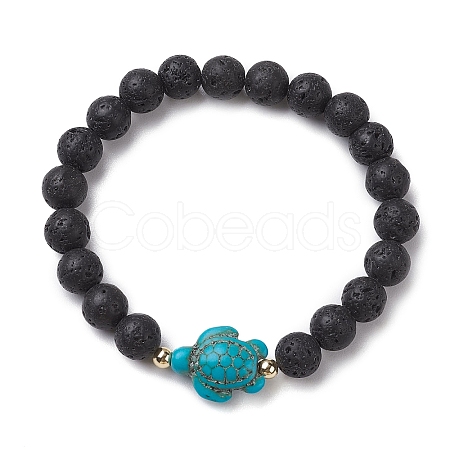 Round Natural Lava Rock Beaded Stretch Bracelets BJEW-JB10269-01-1