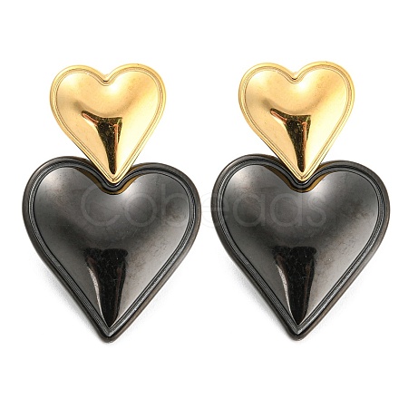 304 Stainless Steel Double Heart Dangle Stud Earrings for Women EJEW-D076-01F-EB-1