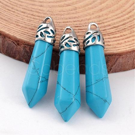 Dyed Bullet Synthetic Turquoise Pointed Pendants G-E332-C10-1